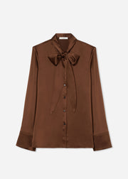 Scarf Blouse in Silk Charmeuse - Moose - CO Collections